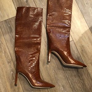 Jimmy Choo Mavis Croc-Effect Leather Knee Boots, Brown